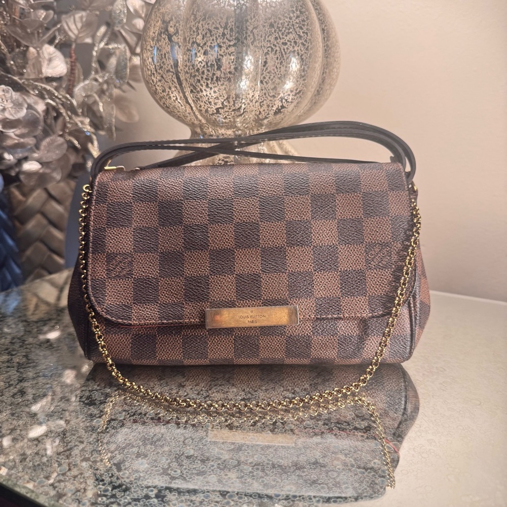 Louis Vuitton Brown Damier Ebene Crossbody Bag with Gold Chain
